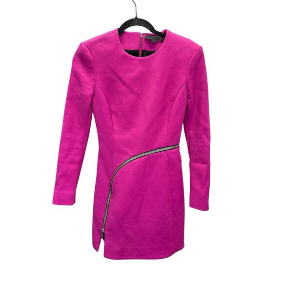 Alexander Wang Fuchsia Long Sleeve Mini Dress Asymmetric Zip Cotton Blend sz 2 - Picture 7 of 15